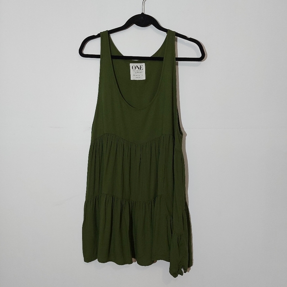 One Teaspoon Synthetic Dinky Teired Tank Dress In Military Green - Picture 2 of 16